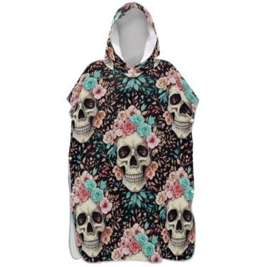 Imagem de Joisal Poncho de surfe trocador de roupão adultos praia banho toalhas com capuz vestíveis crânios engraçados flores pastel preto adulto ponchos para mulheres