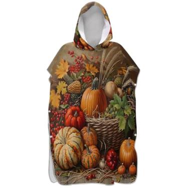 Imagem de Joisal Poncho de surfe trocador de roupão para adultos praia moletom toalha natação plus size outono abóboras frutas unissex adulto poncho com capuz