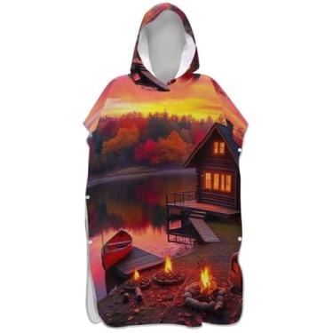 Imagem de Joisal Poncho de surfe trocador de roupão adulto com capuz toalha de natação bonito vestível cabana à beira do lago homens mulheres poncho com capuz