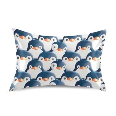 Imagem de Fronhas de cetim fofas refrescantes personalizadas padrão queen king size travesseiros de cama macios tamanho queen básico 76.2 cm x 50.8 cm fofo brincalhão pinguins animal