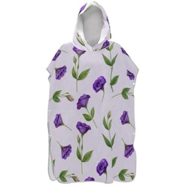 Imagem de Joisal Trocador de poncho de surfe para Adul com capuz toalha de praia estampado plus size homens mulheres poncho com capuz floral flor roxa