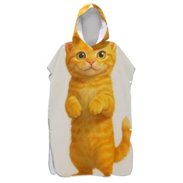 Imagem de Roupão de troca de poncho de surfe para adultos toalhas de banho com capuz tamanho grande adorável gato laranja bonito ponchos de praia para homens