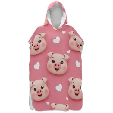 Imagem de Joisal Poncho de surfe para adultos trocador de roupa de praia com capuz toalha de natação plus size ponchos femininos com capuz fofo rosa porco