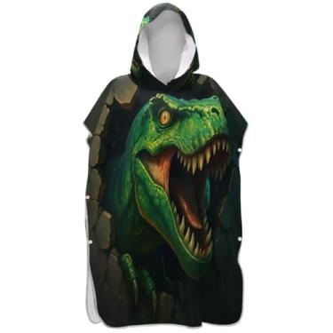 Imagem de Joisal Poncho de surfe verde feroz dinossauro trocador adulto com capuz toalha de praia estampada vestível homens mulheres poncho com capuz