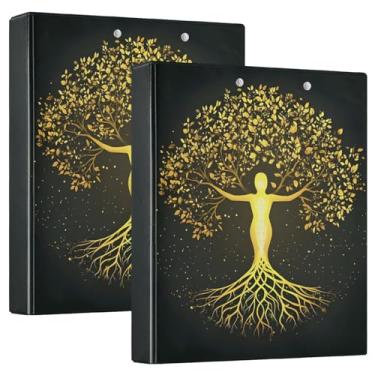 Imagem de Golden Woman Tree Pacote com 2 fichários de 5 cm com pastas escolares prancheta, 3 anéis prancheta com bolsos