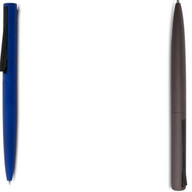 Imagem de Caneta Esferográfica Retrátil em Alumínio Reciclado, Escrita Azul, Corpo Emborrachado, Ponta Touch, Ambidestro, 0.8cm (Azul e Cinza)