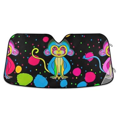 Imagem de Protetor solar colorido macacos preto carro para-brisa bonito universal retrátil animal automotivo protetor solar M, 139.7 cm x 70.1 cm