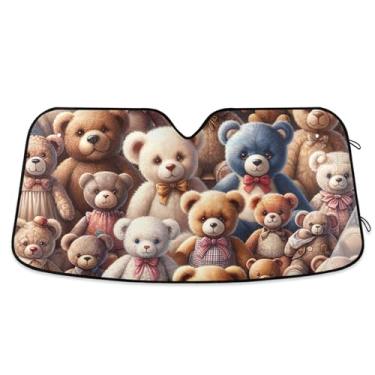 Imagem de Ursinhos de pelúcia fofos para-sol para para-brisa de carro personalizado dobrável caminhão janela de carro para-brisa frontal L, 144,8 cm x 80 cm