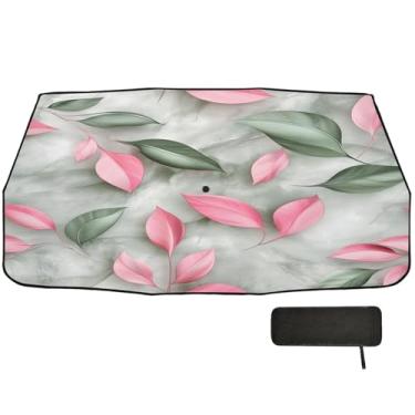 Imagem de Guarda-chuva de para-brisa com folhas rosa mármore ciano, proteção de isolamento térmico, janela de carro, 147 x 75 cm, itens essenciais para carros