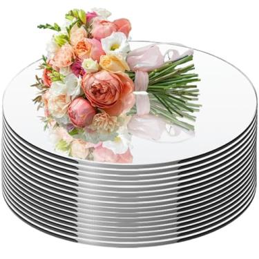 Imagem de Pacote com 17 peças centrais redondas espelhadas para decorações de mesas, centro de mesa de espelho circular de acrílico, bandeja de espelho, placa de vela, peça central para mesa de casamento