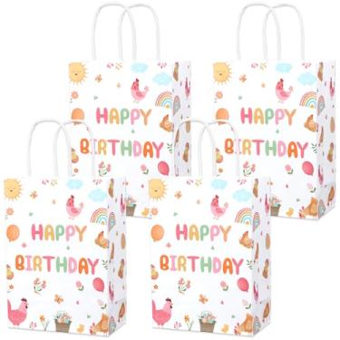 Imagem de Serencatcher Sacos de lembrancinha de festa de aniversário de frango, 16 peças de sacos de presente de papel colorido com tema de pintinho 16 x 20 x 8,15 polegadas, saco de guloseimas de doces com