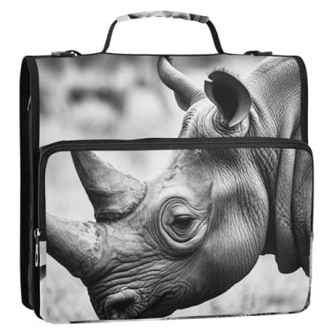Imagem de Rhino Black White Photo Rhino 3,8 cm fichário com 3 anéis organizador de fichários escolares com alça de ombro pasta de portfólio de armazenamento com alça de ombro com alça