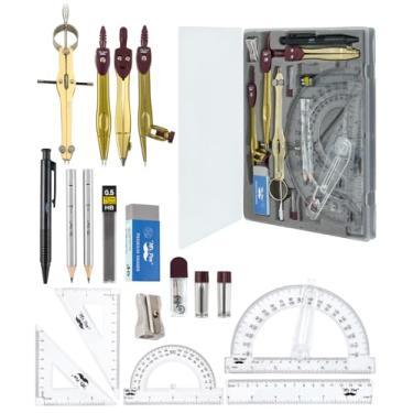 Imagem de Mr. Pen Conjunto geométrico com transferidor de braço oscilante de 15 cm, divisor, conjunto de quadrados, régua, bússolas e transferidor, conjunto de 15 peças, dourado
