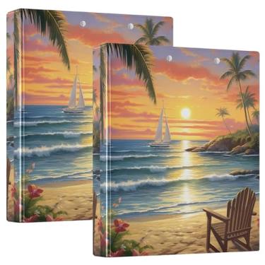 Imagem de Cena de praia tropical 3 fichários de 3 anéis comporta 200 folhas, lindo anel floral, redondo, fichário de escritório, 31,5 x 27 x 6 cm, 1 pacote
