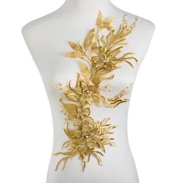 Imagem de Silvora Tecido de cauda de pena de pavão Phoenix, aplique de renda com contas, aplique de tecido floral bordado 3D para vestido de noiva, ferramenta de costura artesanal para artesanato de casamento