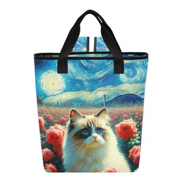 Imagem de Joitme Cute Kitten Starry Night Rose Cat Mochila térmica à prova d'água 36 latas mochila térmica para mulheres 34 x 15 x 40 cm