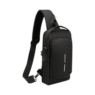 Imagem de Bolsa De Peito Antifurto Masculina Com Porta USB Em Couro PU Mochila T