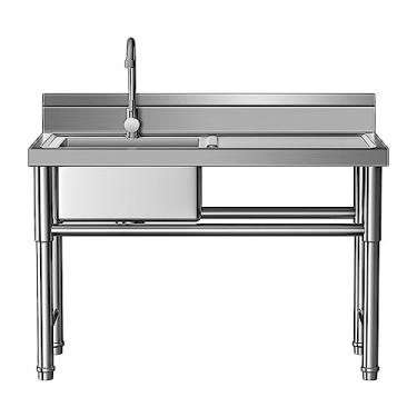 Imagem de Pia de tigela única grande, de aço inoxidável independente, conjunto de pia de cozinha de restaurante comercial, pia industrial, com torneira, drenagem, pia externa (100 cm/39 pol., )
