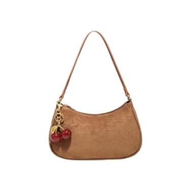 Imagem de RoseSeek Bolsa feminina de couro PU com zíper superior bolsa de ombro linda bolsa axila, MOCHA MARROM, One Size, Macio