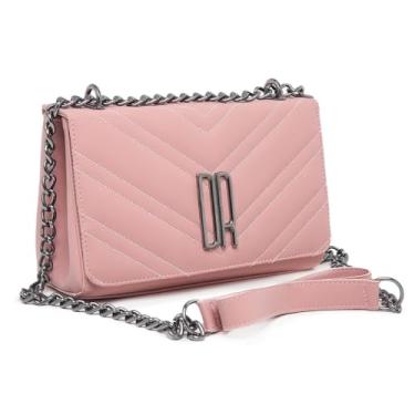 Imagem de Bolsa Feminina de Couro Sintético Preta, Alça de Corrente, Design em V com Fecho Metálico (Rosa)