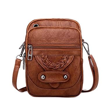 Imagem de Bolsa tiracolo para mulheres, homens, moda, casual, com zíper, bolsa para celular, leve, para viagem, retrô, para presente, Marrom