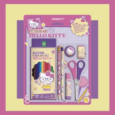 Imagem de Kit Escolar Hello Kitty 6 Peças Lápis Borracha Apontador Cola e Tesour