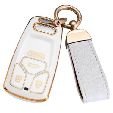 Imagem de Compatível com Audi TT Q4/Q5/SQ5/A4/A5/S4/S5/RS5 Durável TPU Chave Fob Capa Protetora Remota Chave Case Acessório com porta-chaves(White A set)