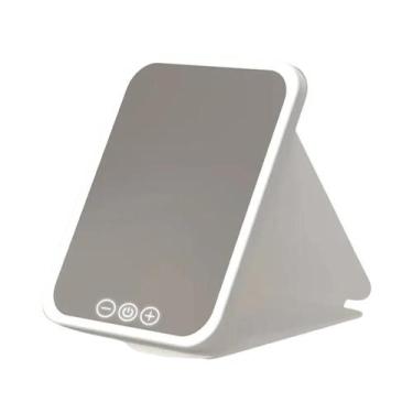 Imagem de Espelho De Maquiagem LED Portátil E Dobrável Com Luz De 3 Cores, Recar