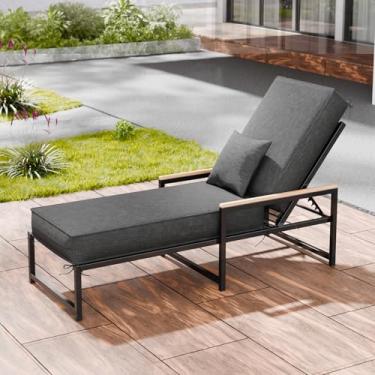 Imagem de Almofadas de espreguiçadeira ao ar livre, 182 x 53 x 15 cm, à prova d'água e resistente ao desbotamento, almofadas para cadeiras de pátio com capa removível, almofada para espreguiçadeira com alça e