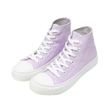 Imagem de Tênis infantil de lona de cano alto, sem cadarço, para meninas, meninos, moderno, cano alto, sapatos de lona, clássico, casual, tênis roxo, Roxa, 10 Toddler