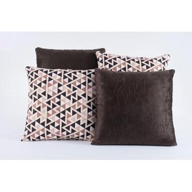 Imagem de Kit 4 Almofadas Decorativas Mosaico Cheias 42x42 em Suede e Jacquard com Zíper para Sofá Sala(Marrom)
