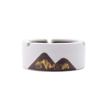 Imagem de Cinzeiro de cerâmica com padrão de pico de montanha bandeja de cinzeiro para cigarros Zen decoração de mesa suporte de cinzas para uso interno e externo bandeja (BRANCO)