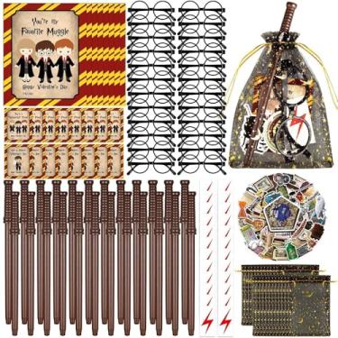 Imagem de Gosodeny 24 Set Valentine's Day Wizard Party Favors Wand Pencils & Wizard Glasses Gift Set, Classroom Exchange Cards, School Rewards, Wizard Goodie Bag Fillers, Valentine's Present from Teacher