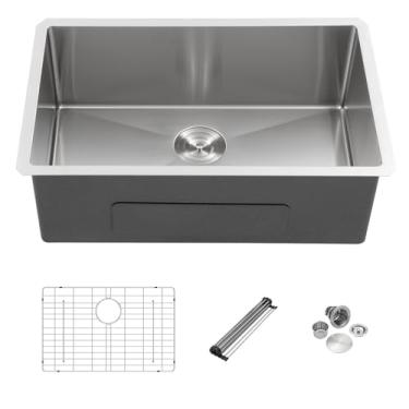 Imagem de Mocoloo pia de cozinha de 71,12 cm embaixo do suporte, 25,4 cm de profundidade, pia única de aço inoxidável, canto redondo de calibre 16