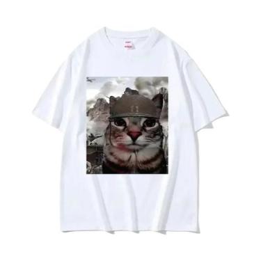 Imagem de Camiseta Unissex Oversized De Algodão Com Estampa Engraçada De Gato Me