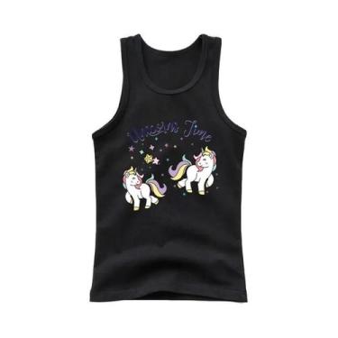 Imagem de Camiseta Regata Sem Mangas Para Meninas Com Estampa De Unicórnio Kawai