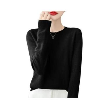 Imagem de Pulôver Feminino 100% Lã Merino Cashmere Com Gola O E Manga Longa, Mod