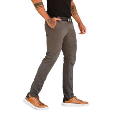 Imagem de Calça Sarja Social Masculina Bolso Embutido Slim - Mitchelgutto, Cinza