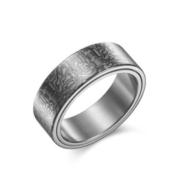 Imagem de Adreamz Anel com padrão de placa de circuito de computador de 8 mm preto/prata/azul/ouro - anel giratório de aço inoxidável para alívio da ansiedade para homens, programador, aliança de casamento