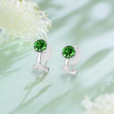 Imagem de Brincos de pressão para mulheres, unissex, sem orelhas furadas, brincos de pedra do mês de nascimento não perfurados para presente de aniversário, Medium, Cobre, Esmeralda