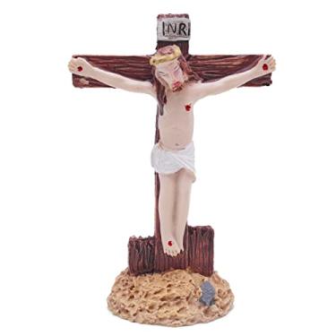 Imagem de Kocris Casa Estátuas de decoração de aquário de faraó pirâmide escultura para aquário antigo Egito tartaruga lagarto tanques de aranha terrário decoração egípcia para animais de estimação (Jesus Crucifixo)