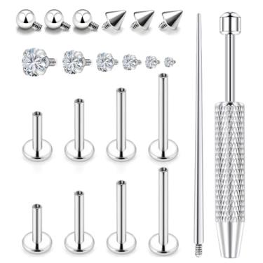 Imagem de Msndnkwo Medusa Piercing Joias de Aço Inoxidável Labret Joias Monroe Anéis Labiais Diferentes Tamanhos Tragus Concha Concha Helix Brinco Brinco Barra Comprimento 6 mm 8 mm 10 mm 12 mm, Metal Cristal