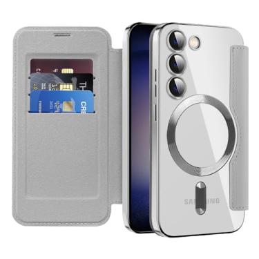Imagem de MEMAXELUS Capa carteira para Samsung Galaxy S26 5G compatível com MagSafe, flip de couro PU premium com suporte para cartão bloqueio de RFID, capa magnética transparente à prova de choque para Samsung