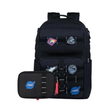 Imagem de Kit Mochila Escolar Masculina + Estojo Box Espacial Nasa Preto - Bagag