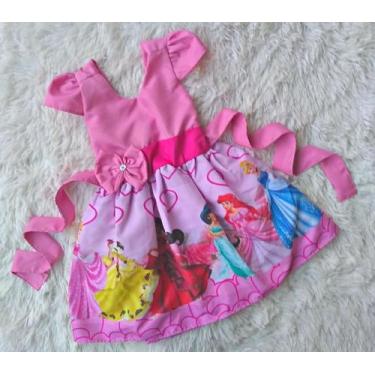 Imagem de Vestido Infantil Temático Simples Princesas Disney Rosa, P