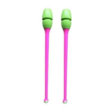 Imagem de Dynwave Conjunto de 2 maças de ginástica rítmica, equipamento profissional de treinamento de ginástica de 45,5 cm para apresentações de palco, condicionamento, Cabeça Verde