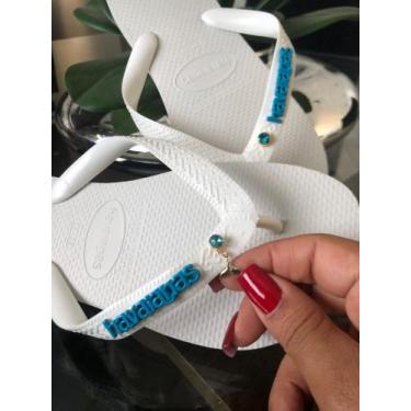 Imagem de Chinelo Havaianas TOP Branca com pingente sereia Azul, Branco, 31/32