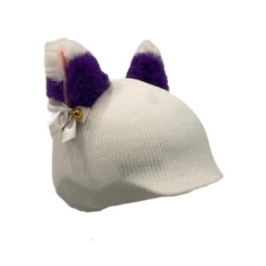 Imagem de KiBcsLic Capa para capacete de esqui, gorro de tricô divertido, acessório decorativo e protetor para capacete de snowboard e esqui, Orelha Branca E Roxa