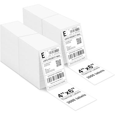 Imagem de Etiquetas térmicas 4x6 a granel - 6000 etiquetas adesivas | Resistente a manchas e livre de BPA | Compatível com impressora térmica