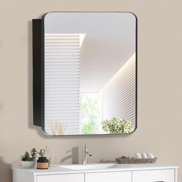 Imagem de HESONTH Armário de remédios com espelho design moderno armário de armazenamento de banheiro de fazenda para banheiro, cozinha, lavanderia (61 x 61 cm, preto)